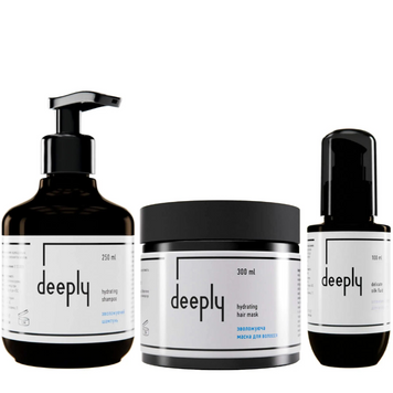 Набор для увлажнения и питания всех типов волос Deeply: Шампунь Hydrating 250мл Маска Hydrating Hair 300мл и Шелковый флюид Delicate Silk 100мл 56283307 фото