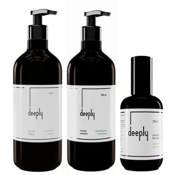Набор для увлажнения и восстановления волос Deeply: Шампунь Hydrating 1л Кондиционер Restoring 1л и Термозащита 10в1 Protecting Hair 200мл 51380047 фото