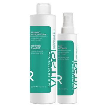 Набір для відновлення волосся Vitael: Шампунь Vitael Damaged Hair Restoring 300мл та Спрей Vitael Damaged Hair Deep Restorer 150мл 258700047 фото