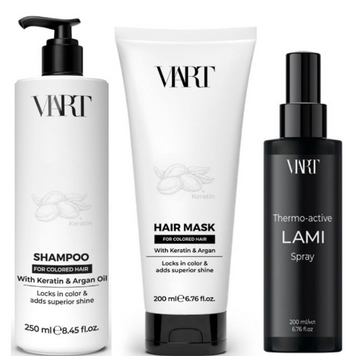 Набір для догляду за фарбованим волоссям VIART: Шампунь For Colored Hair 250мл Маска For Colored Hair 200мл та Ламелярний термоспрей Lami 200мл 29874240 фото