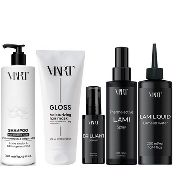 Набір для волосся VIART: Шампунь For Colored Hair 250мл Маска Gloss 200мл Сироватка Brilliant 50мл Спрей Lami 200мл та Ламелярна вода Lamiliquid 200мл 87846981 фото
