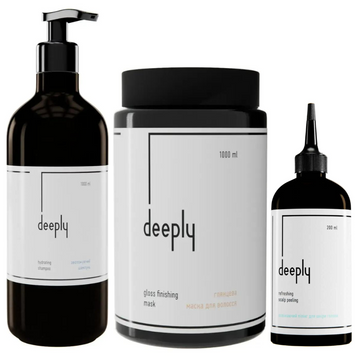 Набор для увлажнения и сияния волос Deeply: Шампунь Hydrating 1л Маска Gloss Finishing 1л и Пилинг для кожи головы Refreshing Scalp 200мл 66214047 фото